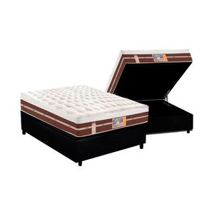 Cama Box Baú Casal: Colchão Molas Pocket Ensacadas Castor Silver Star Air Híbrido + Base Crc Courano Black (138x188)