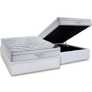 Cama Box Baú Casal: Colchão Molas Superpocket Ensacadas Ortobom Freedom Visco + Base Crc Suede White (138x188)