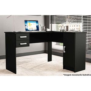 Mesa De Computador Solteiro Barcelona Com 2 Gavetas Preto Politorno