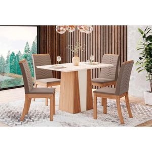 Conjunto Mesa Sala Jantar Orus Com Tampo Madeirado 120x80cm E 4 Cadeiras Isa Nature Off White Suede Marrom Henn