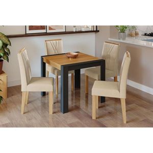 Conjunto Mesa Sala Jantar Grace Tampo Madeirado 90x90cm E 4 Cadeiras Nicole Nature Suede Nude Bege Cimol