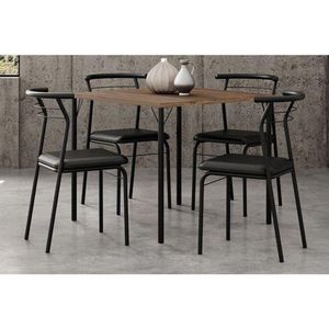 Conjunto Mesa Sala Jantar 1545 Aço Com Tampo Madeirado 87x87cm E 4 Cadeiras 1708 Preto Legno Preto Preto Carraro