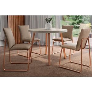 Conjunto Mesa De Cozinha Stellar 1599 Aço Com Tampo Madeirado 100cm E 4 Cadeiras Soft Rose-petra Rose Areia Carraro