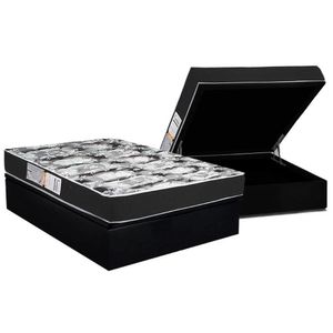 Conjunto Box Baú Casal: Colchão Espuma Luckspuma D28 Celebrity Black + Base Crc Suede Black (138x188)