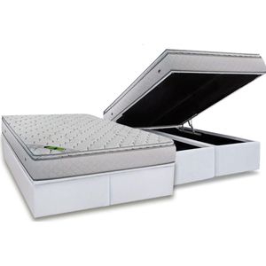 Cama Box Baú Queen: Colchão Molas Masterpocket Ensacadas Luckspuma Luck + Base Crc Courano White (158x198)