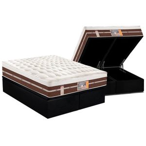 Cama Box Baú Queen: Colchão Molas Pocket Ensacadas Castor Silver Star Air Híbrido + Base Crc Courano Black (158x198)