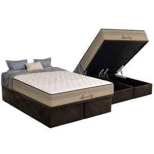 Cama Box Baú Queen: Colchão Molas Masterpocket Ensacadas Paropas Marcelly + Base Crc Suede Brown (158x198)