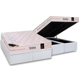 Cama Box Baú Queen: Colchão Molas Pocket Ensacadas Castor Kingdom Aloe Vera + Base Crc Courano White (158x198)