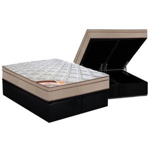 Cama Box Baú Queen: Colchão Molas Pocket Ensacadas Castor Revolution Híbrido + Base Crc Suede Black (158x198)