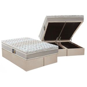 Cama Box Baú Queen: Colchão Molas Pocket Ensacadas Castor Class + Base Crc Suede Clean (158x198)