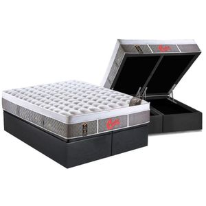 Cama Box Baú Queen: Colchão Molas Pocket Ensacadas Castor Light Stress Oxygen New Plush + Base Crc Suede Gray (158x198)