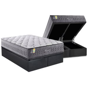 Cama Box Baú Queen: Colchão Molas Masterpocket Ensacadas Versalhes + Base Crc Suede Gray (158x198)