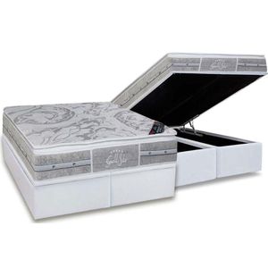 Cama Box Baú Queen: Colchão Molas Pocket Ensacadas Castor Super Luxo Látex Plush + Base Crc Courano White (158x198)