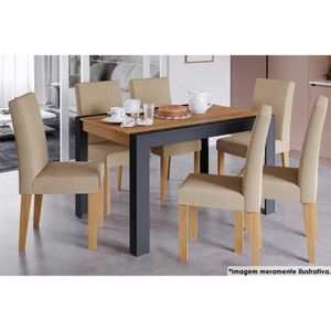 Conjunto Mesa De Cozinha Grace Com Tampo Madeirado 130x90cm E 6 Cadeiras Maia Grafite Nature Suede Gengibre Bege Cimol