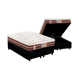 Cama Box Baú Queen: Colchão Molas Pocket Ensacadas Castor Silver Star Air Híbrido + Base Crc Courano Black (158x198)