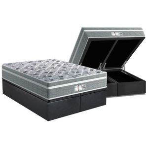 Cama Box Baú Queen: Colchão Molas Masterpocket Ensacadas Probel Evolution Gray + Base Crc Suede Gray (158x198)