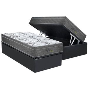 Cama Box Baú Solteiro: Colchão Molas Masterpocket Ensacadas Probel Perfil + Base Crc Suede Gray (88x188)