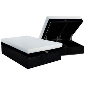 Cama Box Baú Queen: Colchão Molas Ensacadas Luckspuma Gold Line Elastic Zipper + Base Crc Suede Black (158x198)