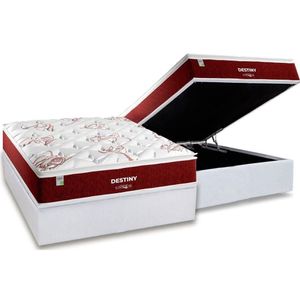Conjunto Box Baú Casal: Colchão Molas Plumatex Superlastic Destiny + Base Crc Courano White (138x188)