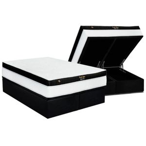 Cama Box Baú Queen: Colchão Molas Ensacadas Luckspuma Gold Line Elastic Gel + Base Crc Suede Black (158x198)