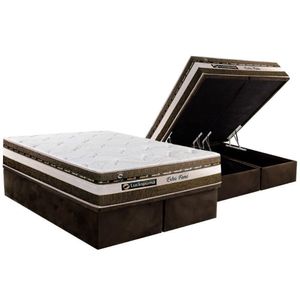 Cama Box Baú Queen: Colchão Molas Ensacadas Luckspuma Esplendor + Base Crc Suede Brown (158x198)