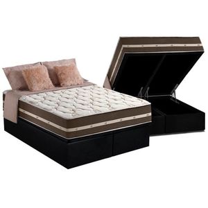 Cama Box Baú Queen: Colchão Molas Ensacadas Superlastic Classic + Base Crc Suede Black (158x198)