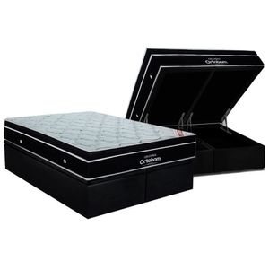 Cama Box Baú Queen: Colchão Molas Superpocket Ensacadas Ortobom Elegant + Base Crc Suede Black (158x198)