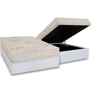 Conjunto Box Baú Casal: Colchão Molas Luckspuma D45 Gran Luck Floral Pró Saúde + Base Crc Courano White (138x188)