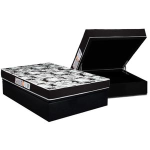 Conjunto Box Baú Casal: Colchão Molas Luckspuma D33 Supreme Pró Saúde Black + Base Crc Suede Black (138x188)
