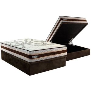 Conjunto Box Baú Casal: Colchão Molas Paropas Resiste Double Face Ag D45 + Base Crc Suede Brown (138x188)