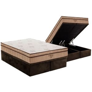 Cama Box Baú Queen: Colchão Molas Superpocket Ensacadas Ortobom Celebrita + Base Crc Suede Brown (158x198)