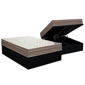 Cama Box Baú Queen: Colchão Molas Superpocket Ensacadas Ortobom Light Saúde + Base Crc Suede Black (158x198)