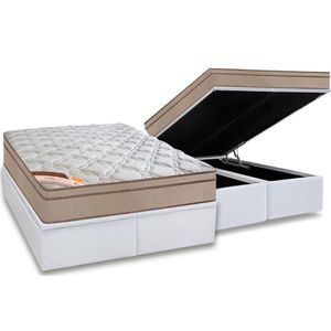 Cama Box Baú King: Colchão Molas Pocket Ensacadas Castor Revolution Híbrido + Base Crc Courano White (193x203)