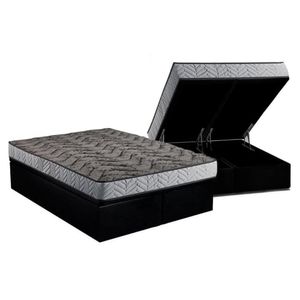 Conjunto Box Baú Casal: Colchão Molas Paropas Compact Ag 65 - D28 Royalle Rústico Prata + Base Crc Suede Black (138x188)