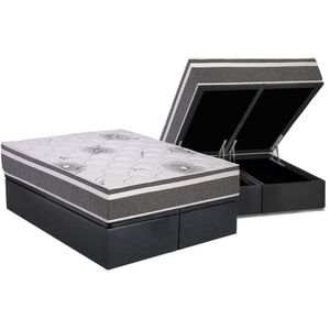 Cama Box Baú Queen: Colchão Espuma D45 Polar D33 Pérola Premium + Base Crc Suede Gray (158x198)