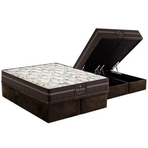 Cama Box Baú Queen: Colchão Molas Bonnel Probel Ensacadas Perfil Springs Plus + Base Crc Suede Brown (158x198)