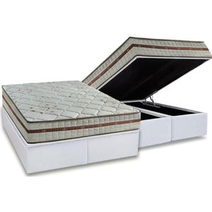 Cama Box Baú Queen: Colchão Molas Masterpocket Ensacadas Classis + Base Crc Suede White (158x198)