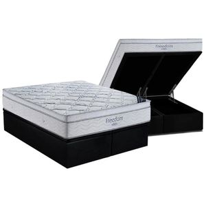 Cama Box Baú King: Colchão Molas Superpocket Ensacadas Ortobom Freedom + Base Crc Suede Black (186x198)