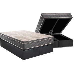 Cama Box Baú Queen: Colchão Anatômico Paropas D45 Conforto Mega Firme + Base Crc Suede Gray (158x198)
