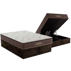 Cama Box Baú Queen: Colchão Anatômico Probel Guarda Costas Extra Firme + Base Crc Suede Brown (158x198)