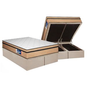 Cama Box Baú Queen: Colchão Anatômico Plumatex D45 Selectus + Base Crc Suede Clean (158x198)
