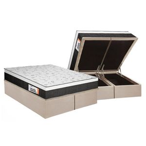 Cama Box Baú Queen: Colchão Anatômico Plumatex Falcon Ultra Firme + Base Crc Suede Clean (158x198)
