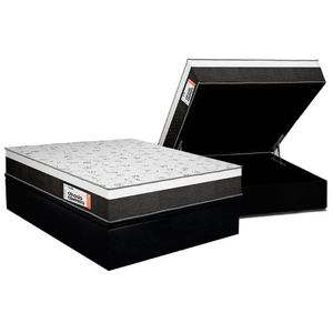 Cama Box Baú Queen: Colchão Anatômico Plumatex Falcon Ultra Firme + Base Crc Suede Black (158x198)