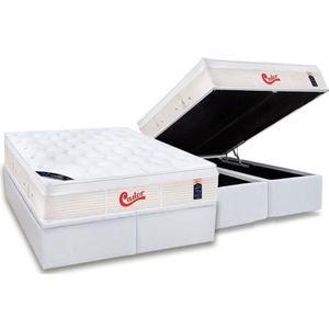 Cama Box Baú King: Colchão Molas Pocket Ensacadas Castor Gold Star Vitagel + Base Crc Courano White (193x203)