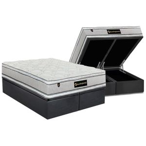 Cama Box Baú King: Colchão Molas Masterpocket Ensacadas Luckspuma Lucksfaction Plus Gray + Base Crc Suede Gray (193x203)