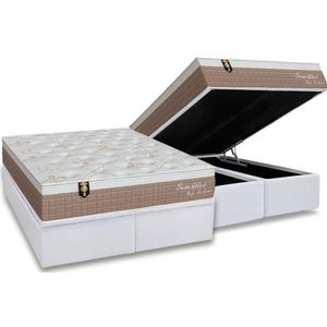 Cama Box Baú King: Colchão Molas Masterpocket Ensacadas Orthoflex Sensitive + Base Crc Courano White (193x203)
