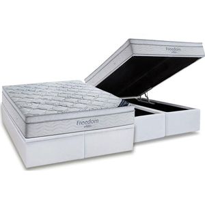 Cama Box Baú King: Colchão Molas Superpocket Ensacadas Ortobom Freedom Visco + Base Crc Courano White (193x203)