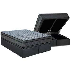 Cama Box Baú King: Colchão Molas Superpocket Ensacadas Ortobom Orthotel Luxo + Base Crc Suede Gray (186x198)