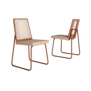 Kit 2 Cadeiras Sala Jantar Wood 1751 Aço 2 Uni Rose Linho Areia Carraro