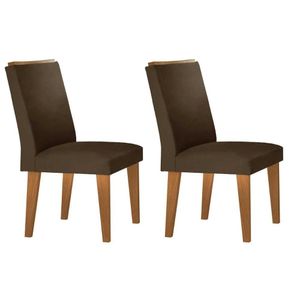 Kit 2 Cadeiras Sala Jantar Lunara 2 Un Madeira Capuccino Suede Marrom Rufato